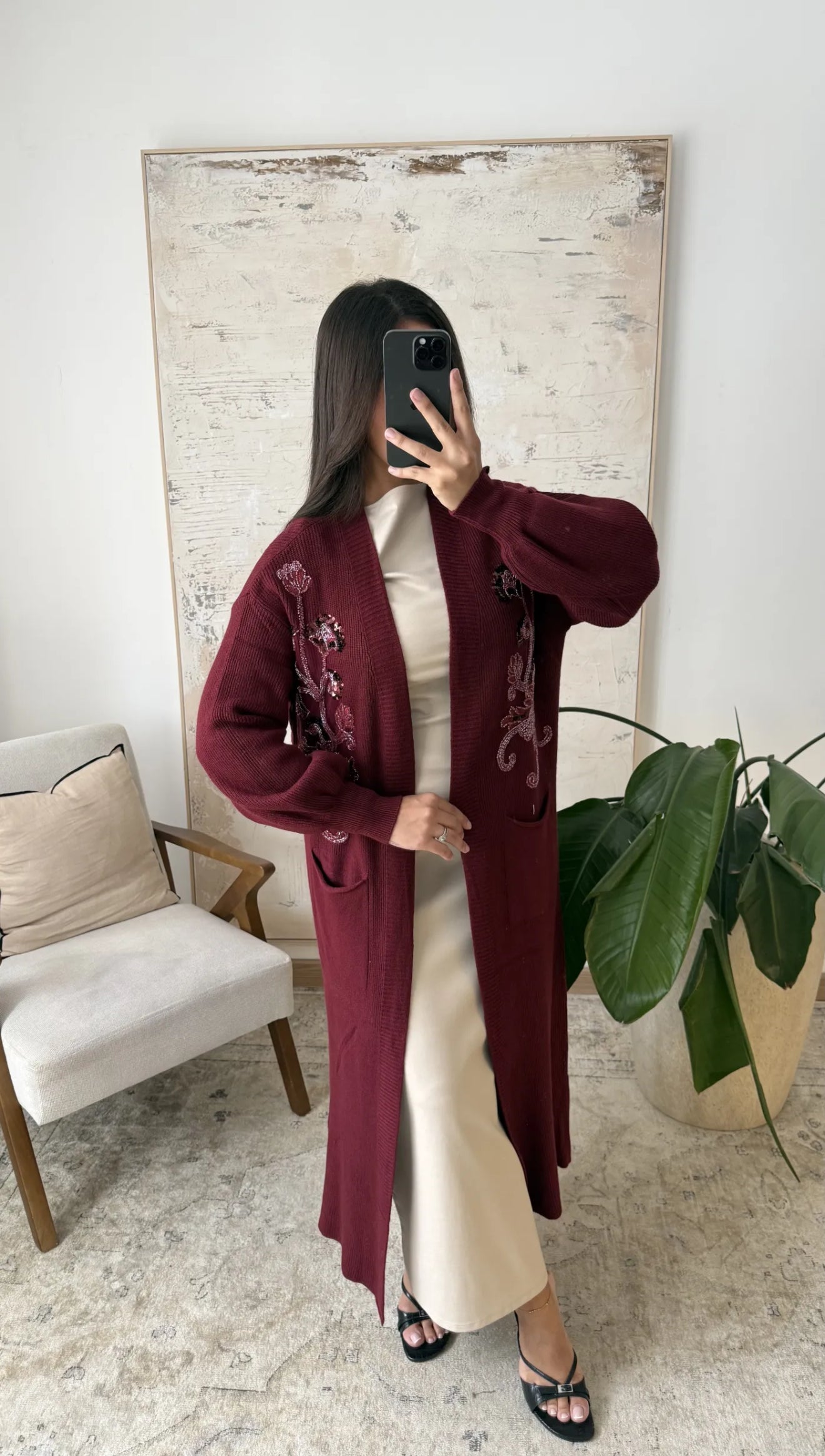 Kimono Ambar cachemira suave con piedras y perlas AJ-211
