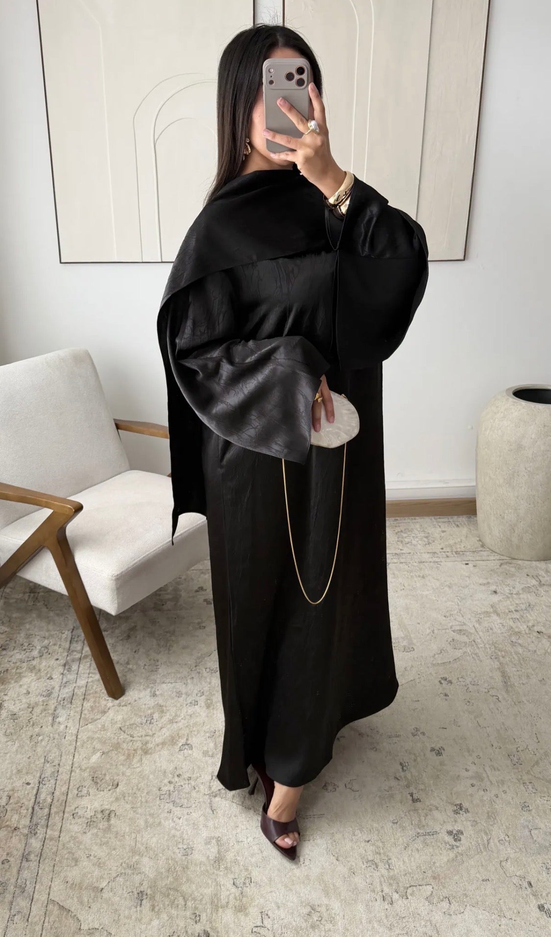 Abaya con fular incluido de seda y brocado