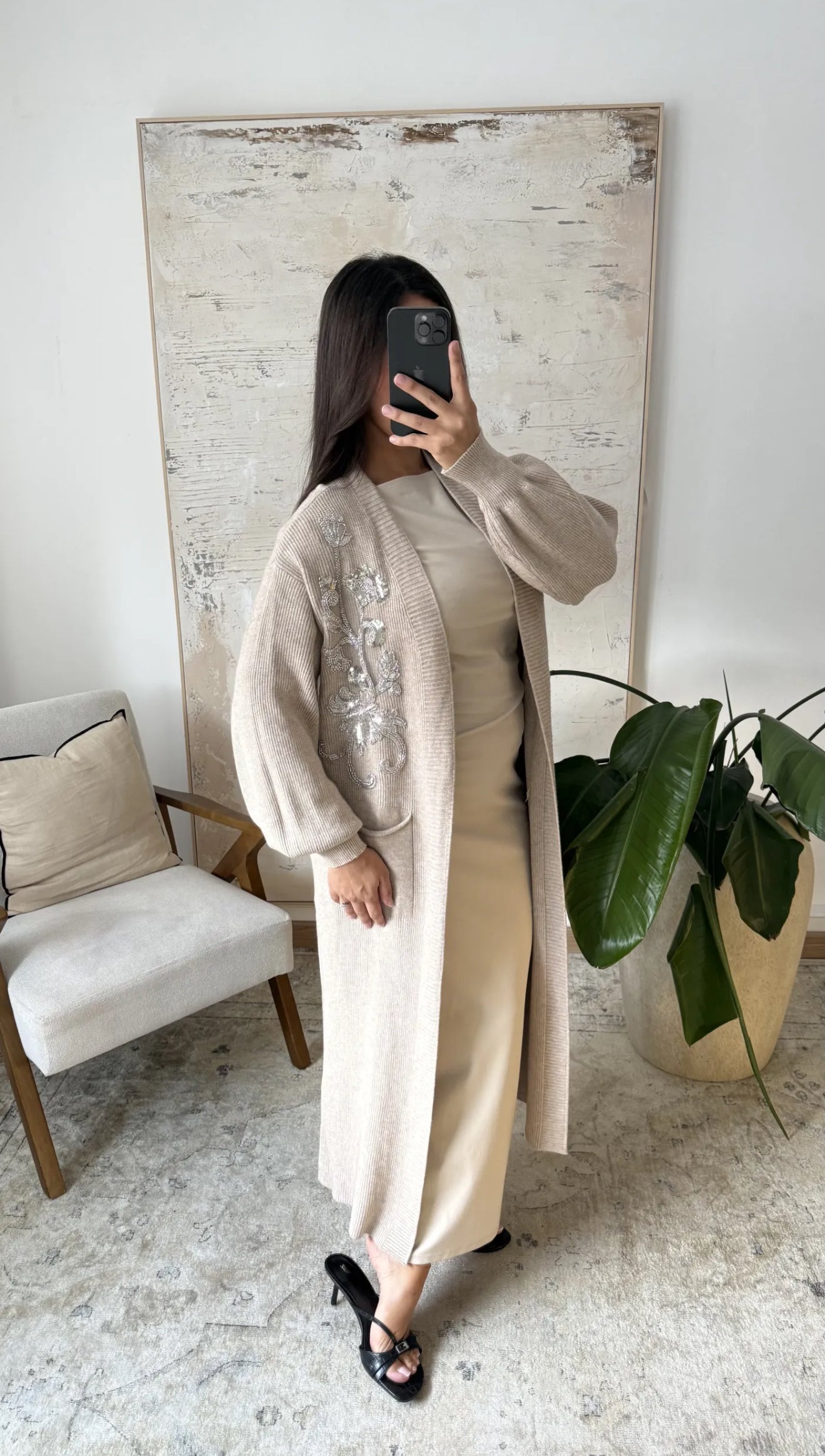Kimono Ambar cachemira suave con piedras y perlas AJ-211