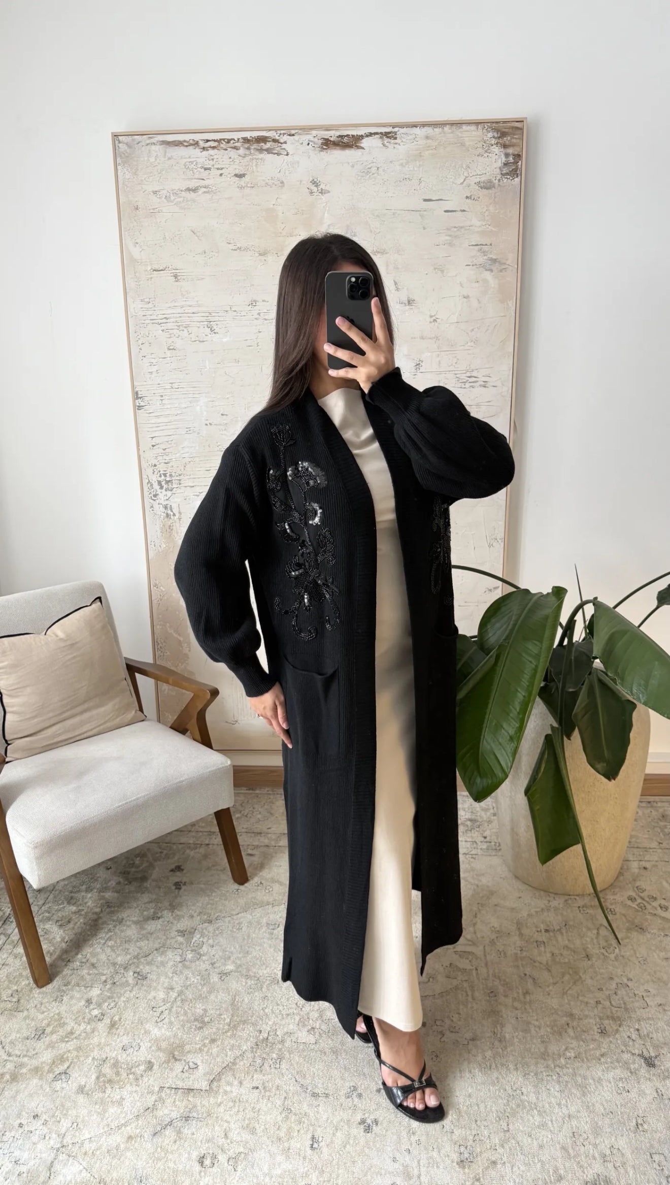 Kimono Ambar cachemira suave con piedras y perlas AJ-211