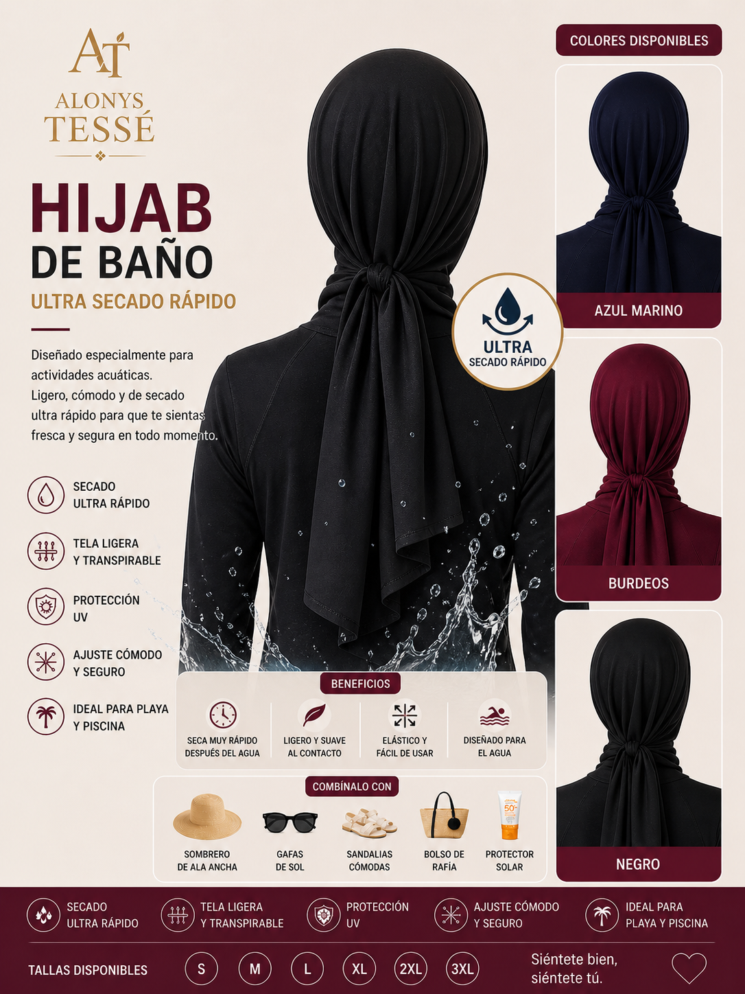 Hijab de baño ultra secado rápido