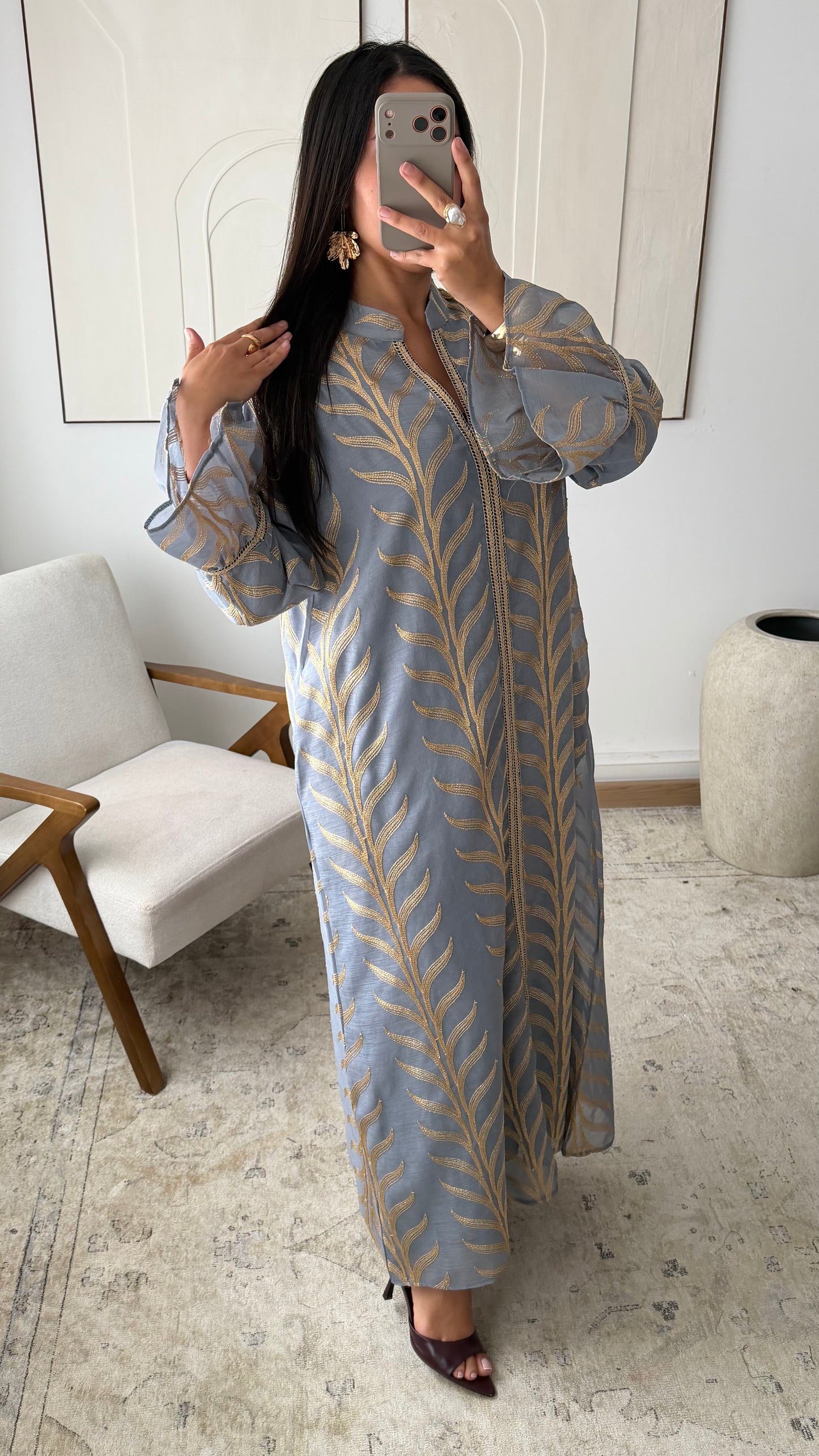 Abaya vestido  organza y bordado