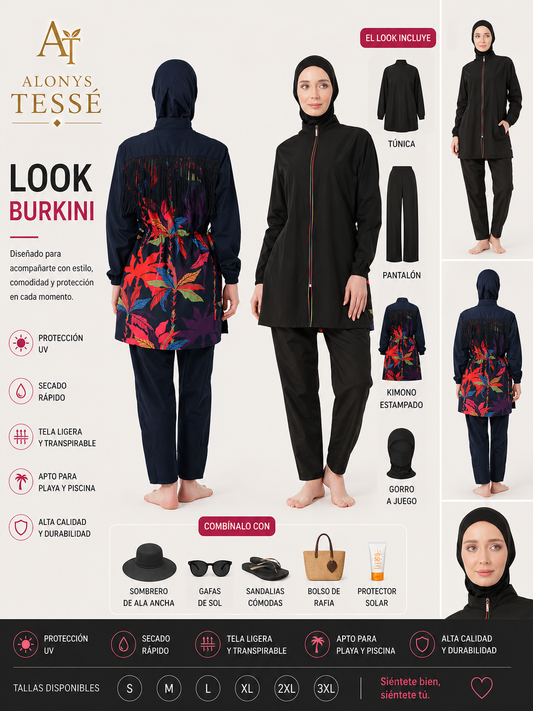 🖤 Burkini Noir Bloom – Alonys Tessé