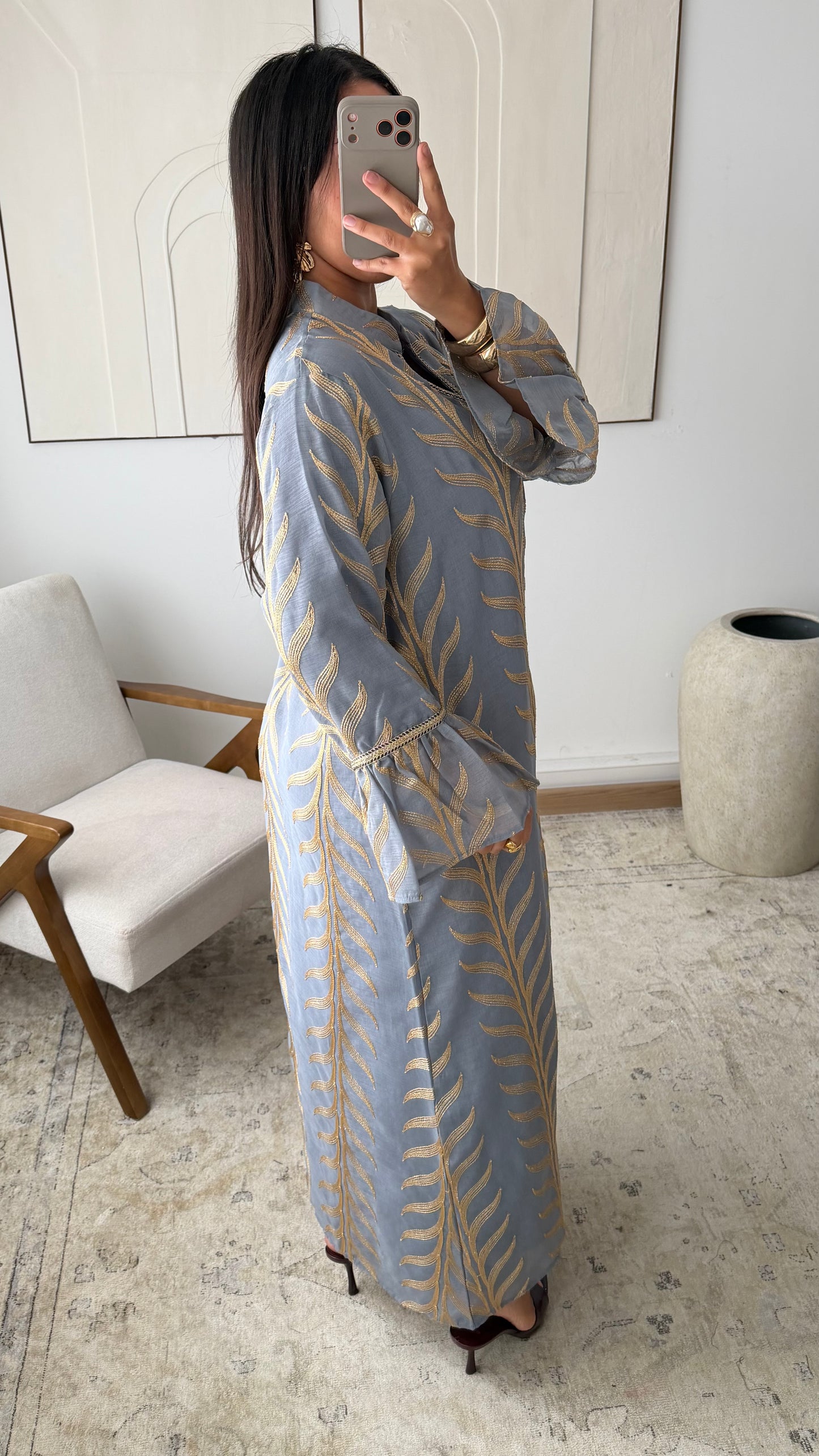 Abaya vestido  organza y bordado