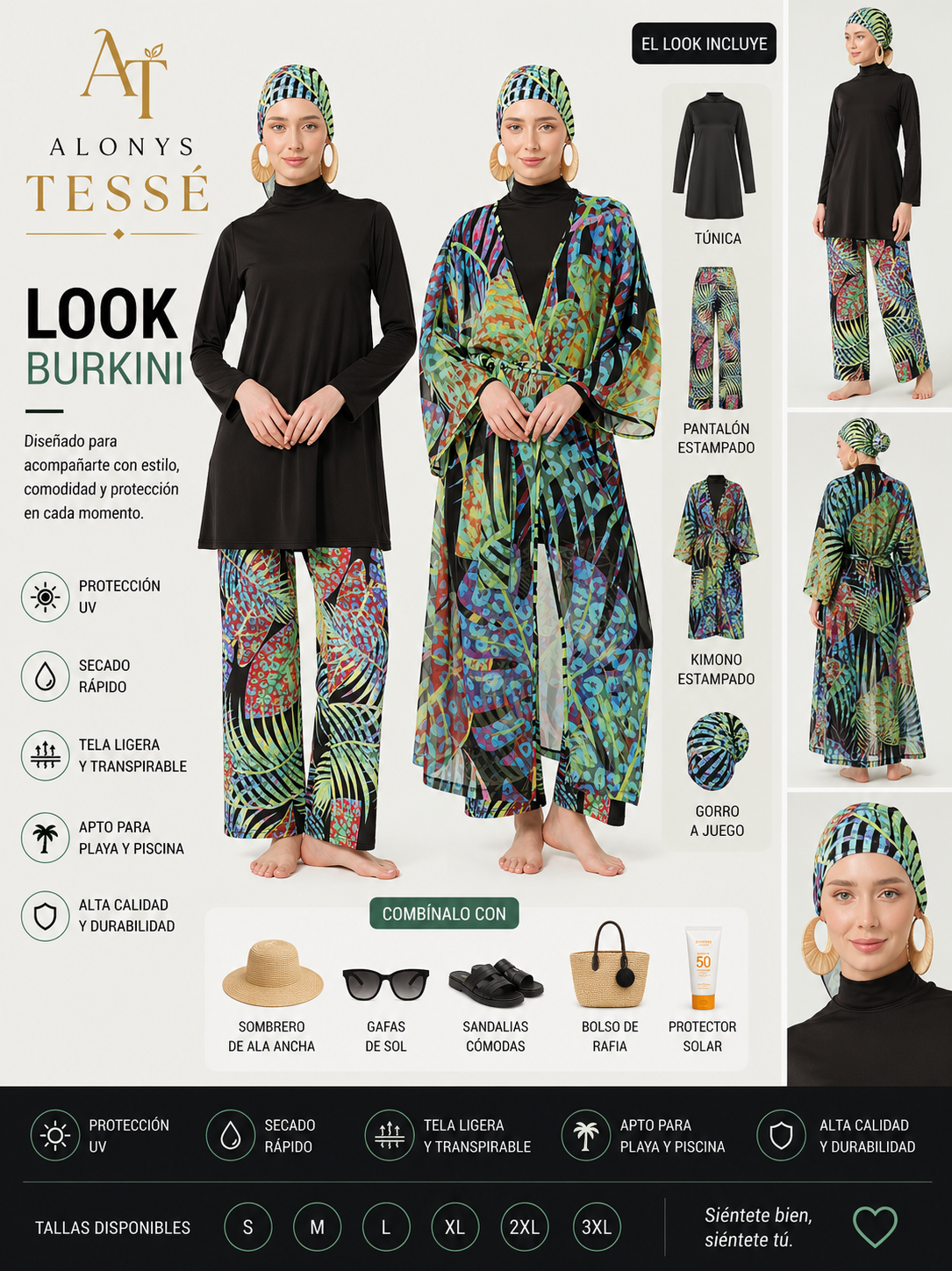 Burkini Tesse 4 piezas estampado tropical 🌴 Modelo ✨Ayra ✨