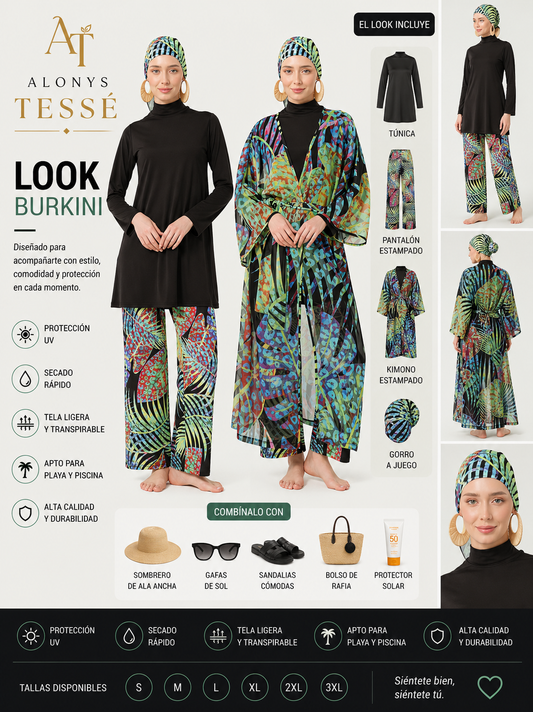 Burkini Tesse 4 piezas estampado tropical 🌴 Modelo ✨Ayra ✨